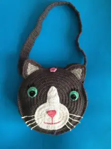 Finished crochet cat bag portrait