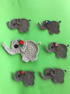 Finished baby elephant crochet applique group portrait